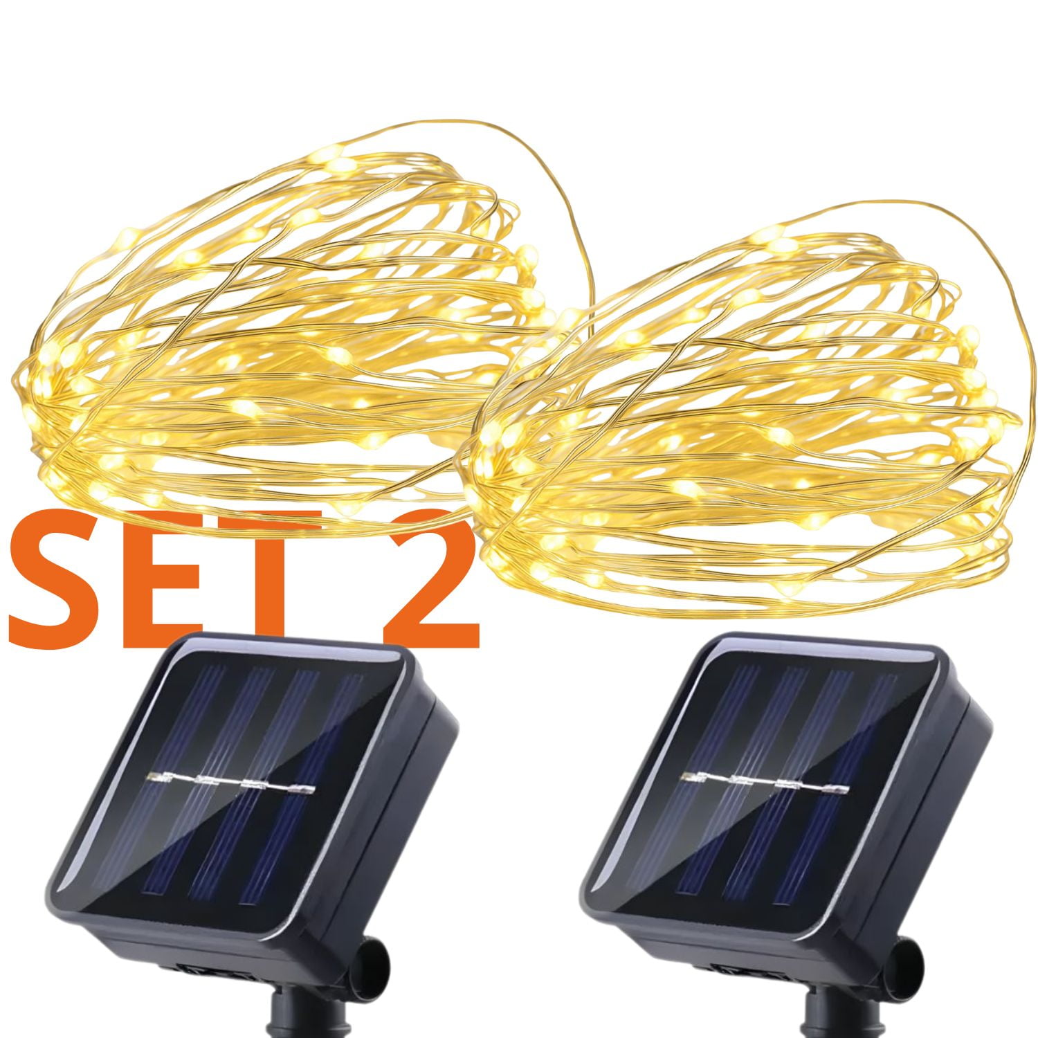 Genérico - Set 2 Guirnalda Solar Alambre Hada Calida Led 25 Metros