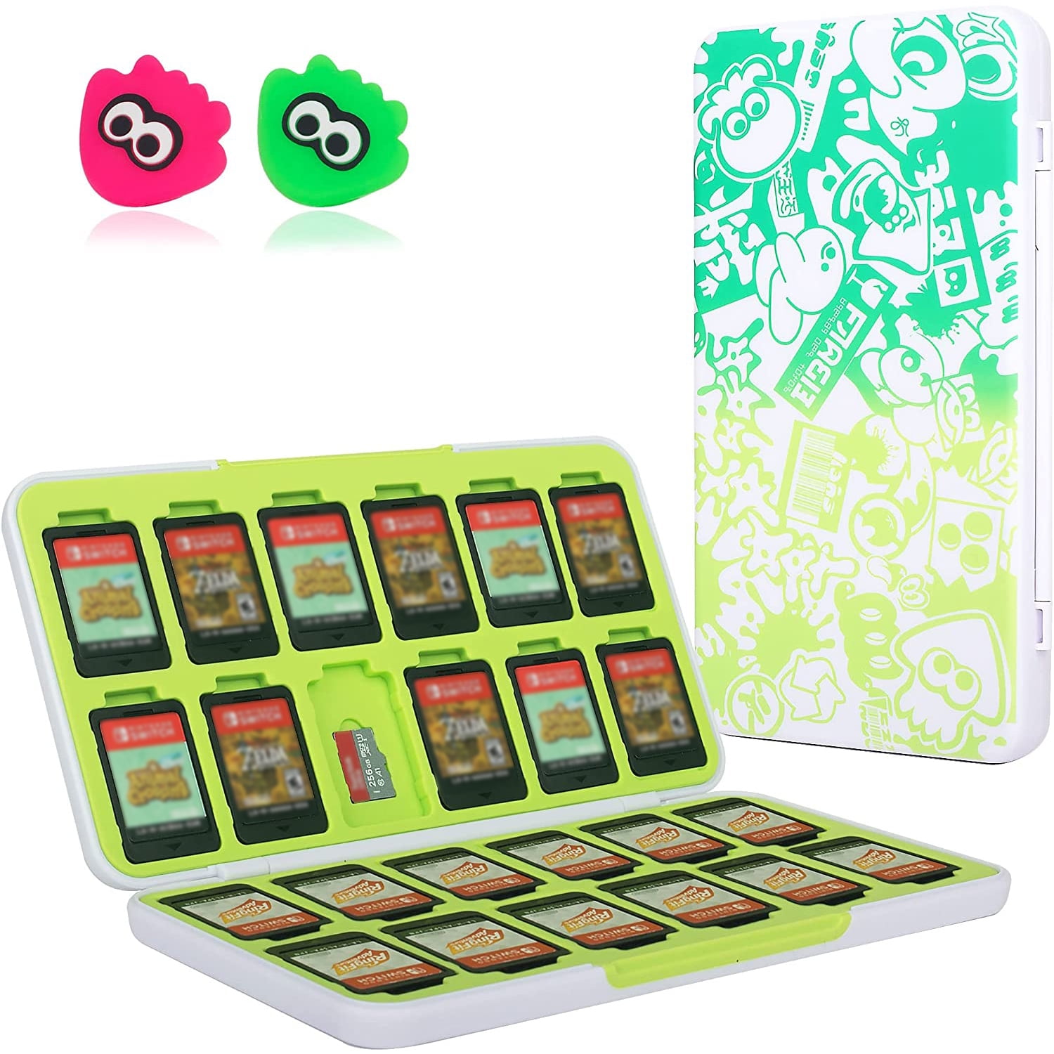 Genérico - Funda De Almacenamiento De Tarjetas De Juego Para Nintendo Switch Con 2 Tapas De Joystick, 24 Ranuras Para Tarjetas Sd