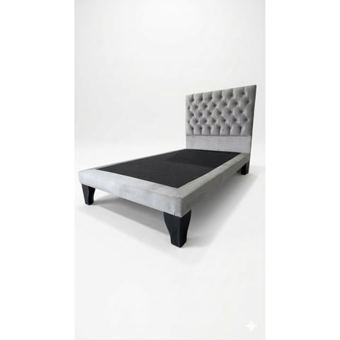 Home V Ele - Cama 1.5 Plazas Capitone Gris Claro En Felpa