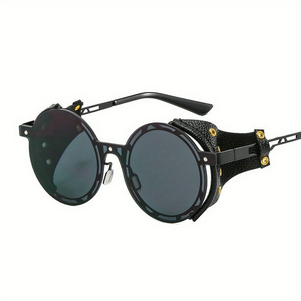 Vintage Steampunk Style Mirrored Eyeglasses with Leather Frame - Make a Fashion Statement!