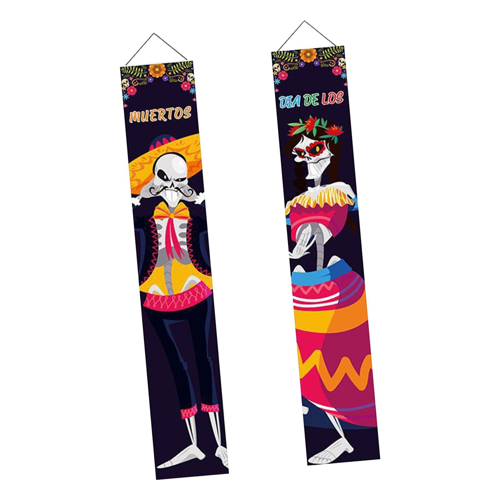 Magideal - Banderas De Halloween Bandera Mexicana Del Día De Los Muertos, Accesorios Decorativos Para Colgar En La Puerta, Decoración De Fiesta De Halloween Para Paño De Poliéster 100d
