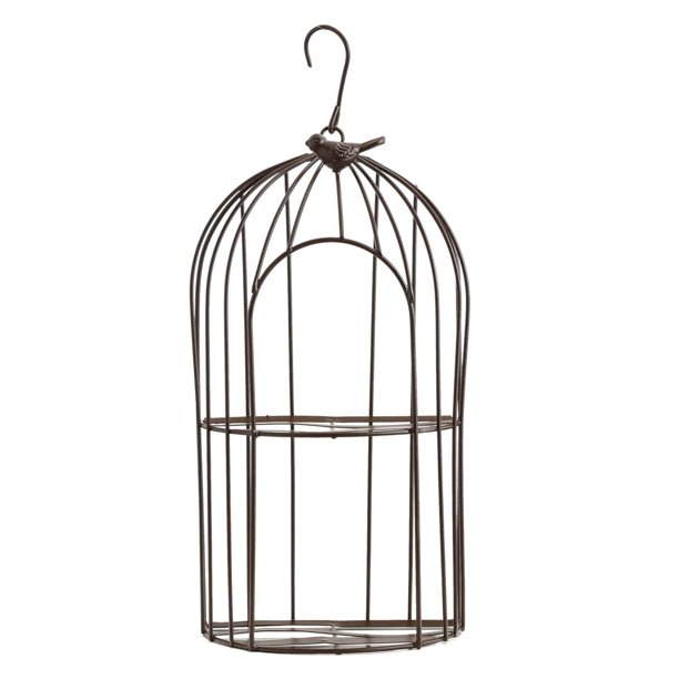 Maceta Hanging Planter TJ Global, de hierro, con forma de jaula para pájaros, 2 plantas