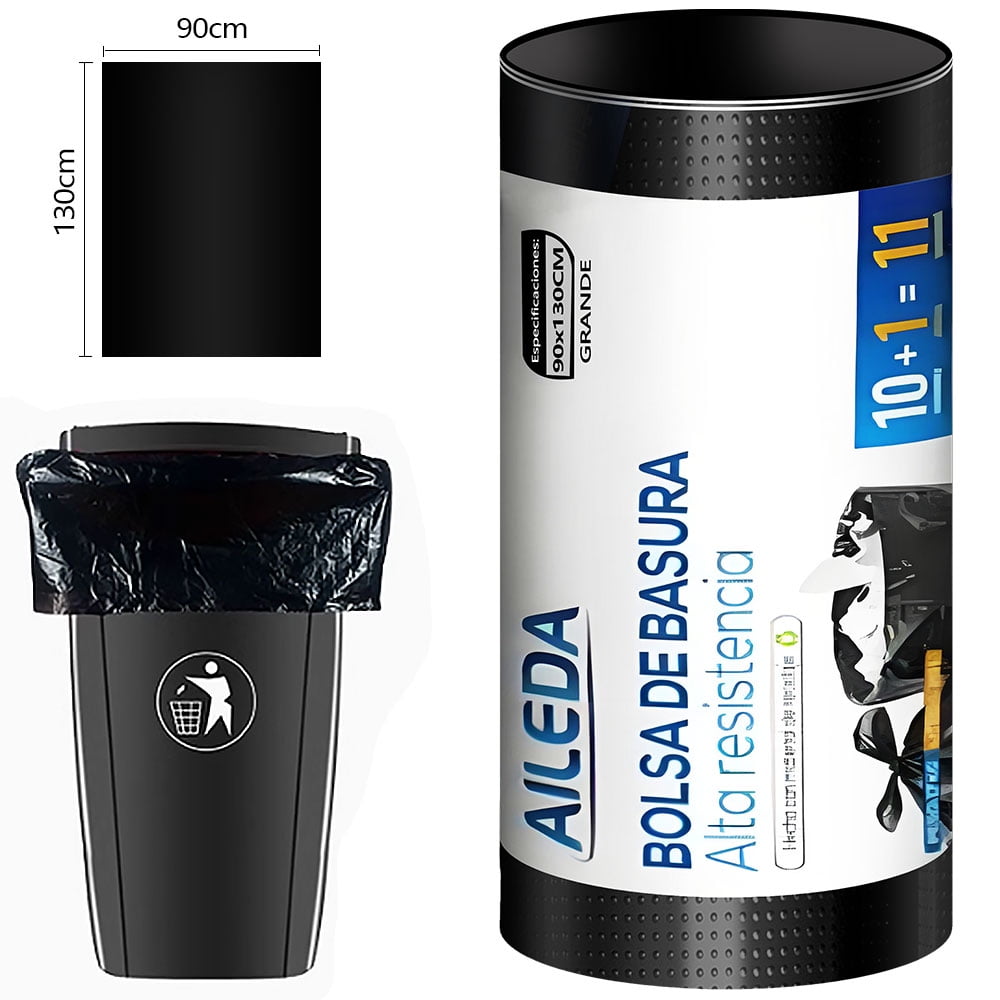 Aileda Bolsa De Basura Extra Grande 90x130 Cms (basurero Municipal) 100% Reciclada 1 Rollo Con 11 Unidades