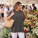 thumbnail image 3 of Agnes Orinda Mujeres Tallas Grandes Blusas a Rayas Cuello Redondo Manga Corta Camisetas con Abertura Lateral Verano Casual Blusa 1X Negro, 3 of 8