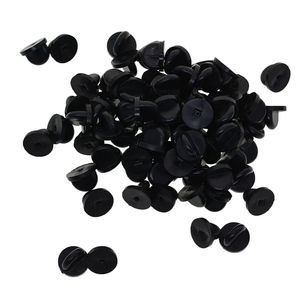200x pasador de silicona de seguridad, alfileres de solapa de embrague de mariposa, soporte de respaldo, cierre de broche para sombrero, Insignia, uni , Negro