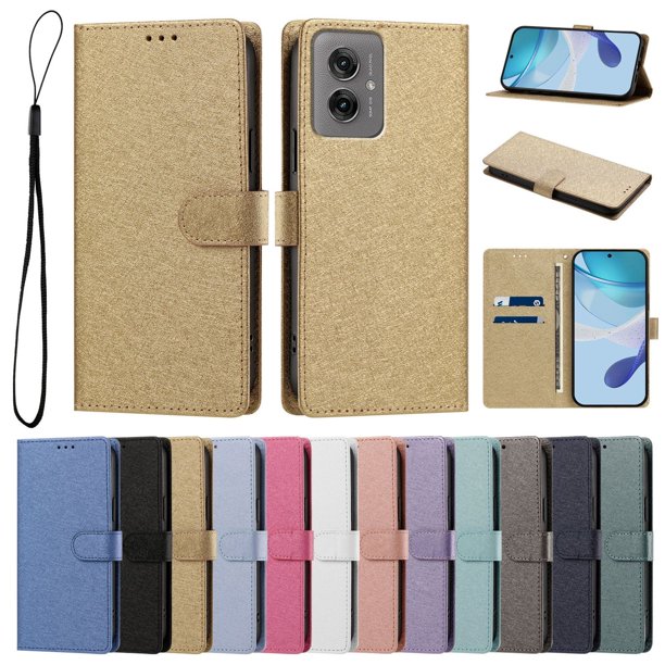 Cartera Funda para Motorola Moto G55 Carga Inalámbrica, Dorado