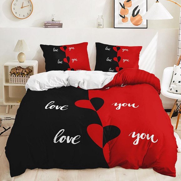 Love Theme Black White Mr Mrs Right Quilt Duvet Cover Set Soft Children3-Piece Bedding Set