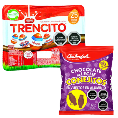 Pack Bolsa Conejitos Ambrosoli+ Huevitos De Pascua Trencito Dulces Altiro