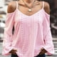thumbnail image 1 of Plus Size Casual T-shirt, Women's Plus Solid Eyelet Embroidered Lantern Sleeve V Neck Cold Shoulder Slight Stretch T-shirt, 1 of 3
