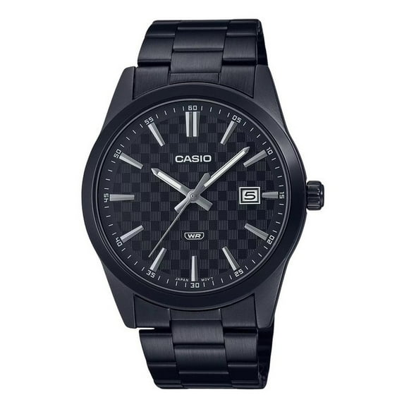Reloj Casio MTP-VD03B-1A Estándar para Hombre, IP Negro, Acero Inoxidable, Esfera Negra, Análogo 3 Agujas 