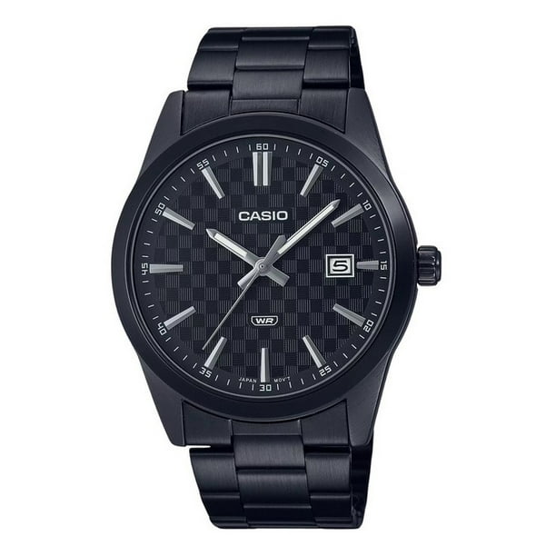 Reloj Casio MTP-VD03B-1A Estándar para Hombre, IP Negro, Acero Inoxidable, Esfera Negra, Análogo 3 Agujas 
