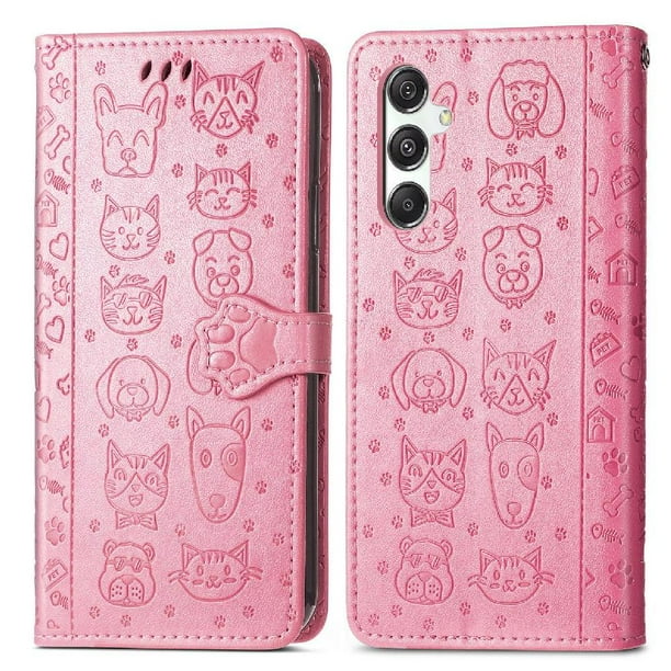 Funda Cartera FOXDOCK para Samsung Galaxy M34 5G , Flip PU con Relieve de Gatos y Perros, Tarjetero y Soporte