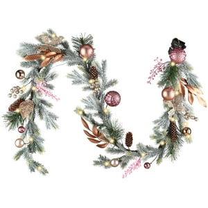 Decor By Hannah - Guirnalda Navideña De Hannah, Preiluminada, 1,8 M, Con Adornos En Oro Rosa