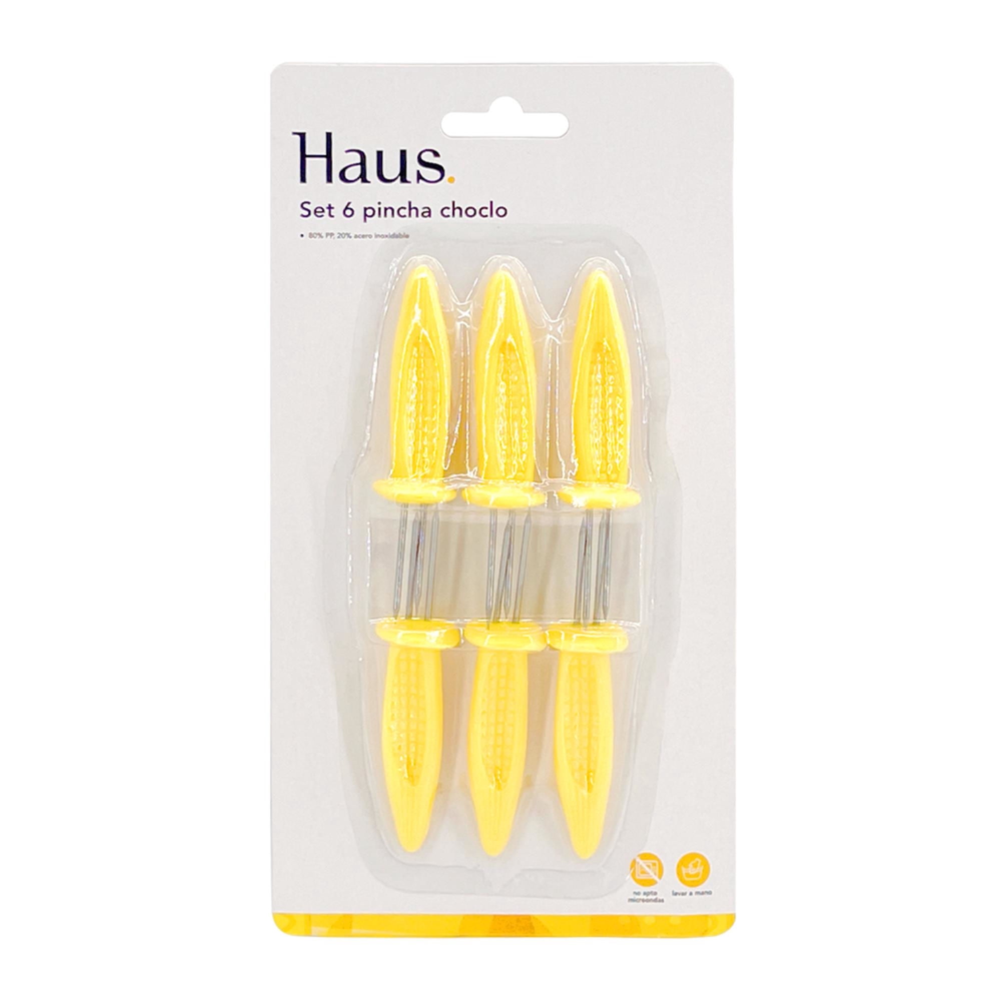Pincha Choclo Holder 6 Piezas Acero Inoxidable - Pp Amarillo