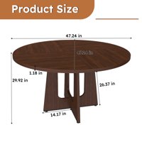 M&Ms - Round Dining Table For 4 - 47 Inch Farmhouse Kitchen Table, Mdf Circle Table With Wood Grain Finish, 300Lb Weight Capacity, Easy Assembly For Dining Room, Kitchen, Living Room - Spiced Round Table