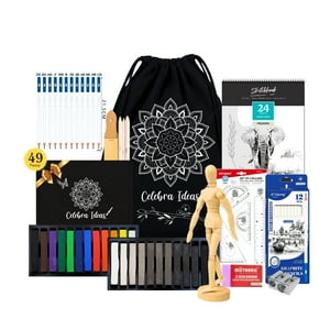 Celebra Ideas - Set Kit Arte Dibujo Grafito Con Pasteles Secos 24 Colores