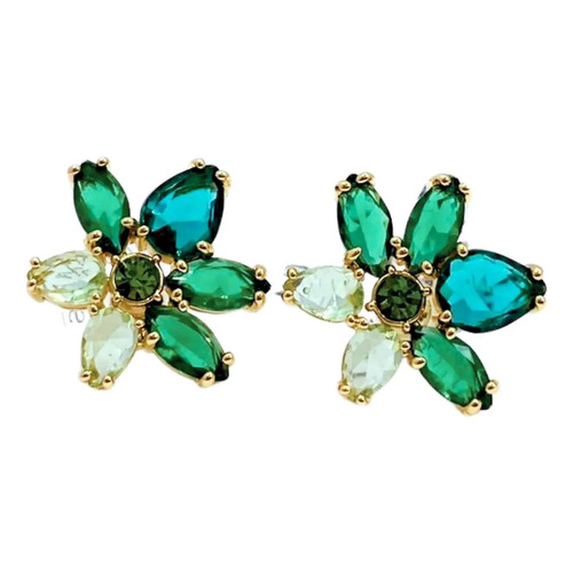 Marca - Aros Apegados, Flor Verde Estilo Cristal Austriaco Plata 925 Verde
