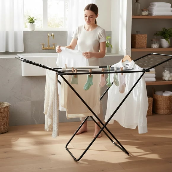 Tendedero Colgador De Ropa 1.44m Plegable Mor Color Negro