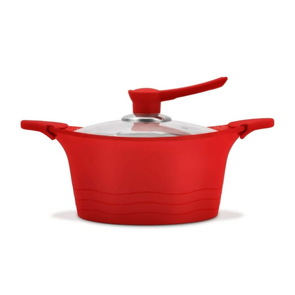 Cacerola 24cm De Aluminio Fundido Roja Bohlier Tapa De Vidrio