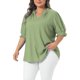 thumbnail image 4 of Blusa de talla grande para mujer, escuela, universidad, con ribete con volantes, cuello en V con muesca, mangas abullonadas, camisa de verano texturizada, talla 4X, 4 of 6