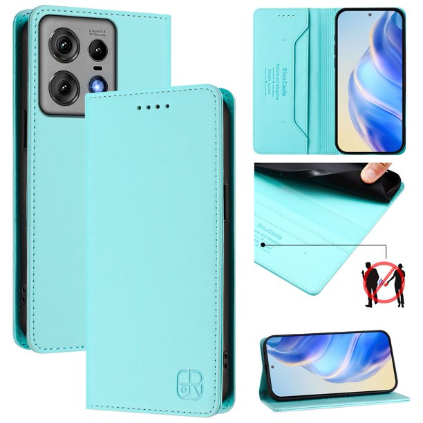 Funda Billetera con Soporte para Motorola Edge 50 Pro 5G Bloqueo RFID Plegable Verde menta