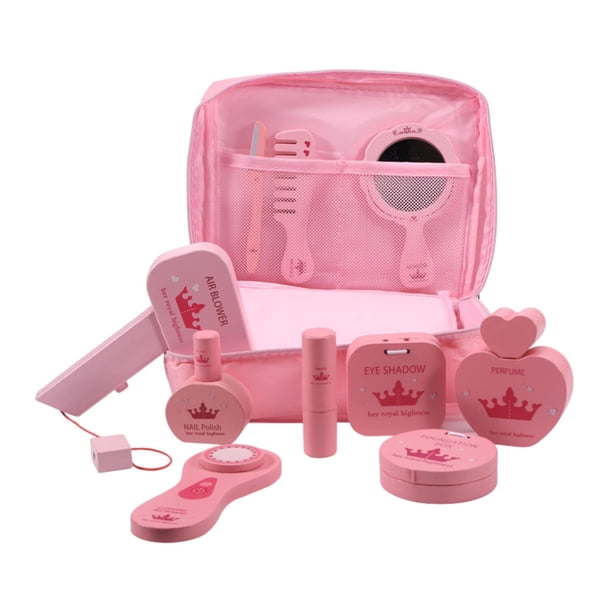 10 piezas de tocador de juguete de princesa con bolsa de almacenamiento, kits de maquillaje, juego de simulación, juego de maquillaje para niños de 3,