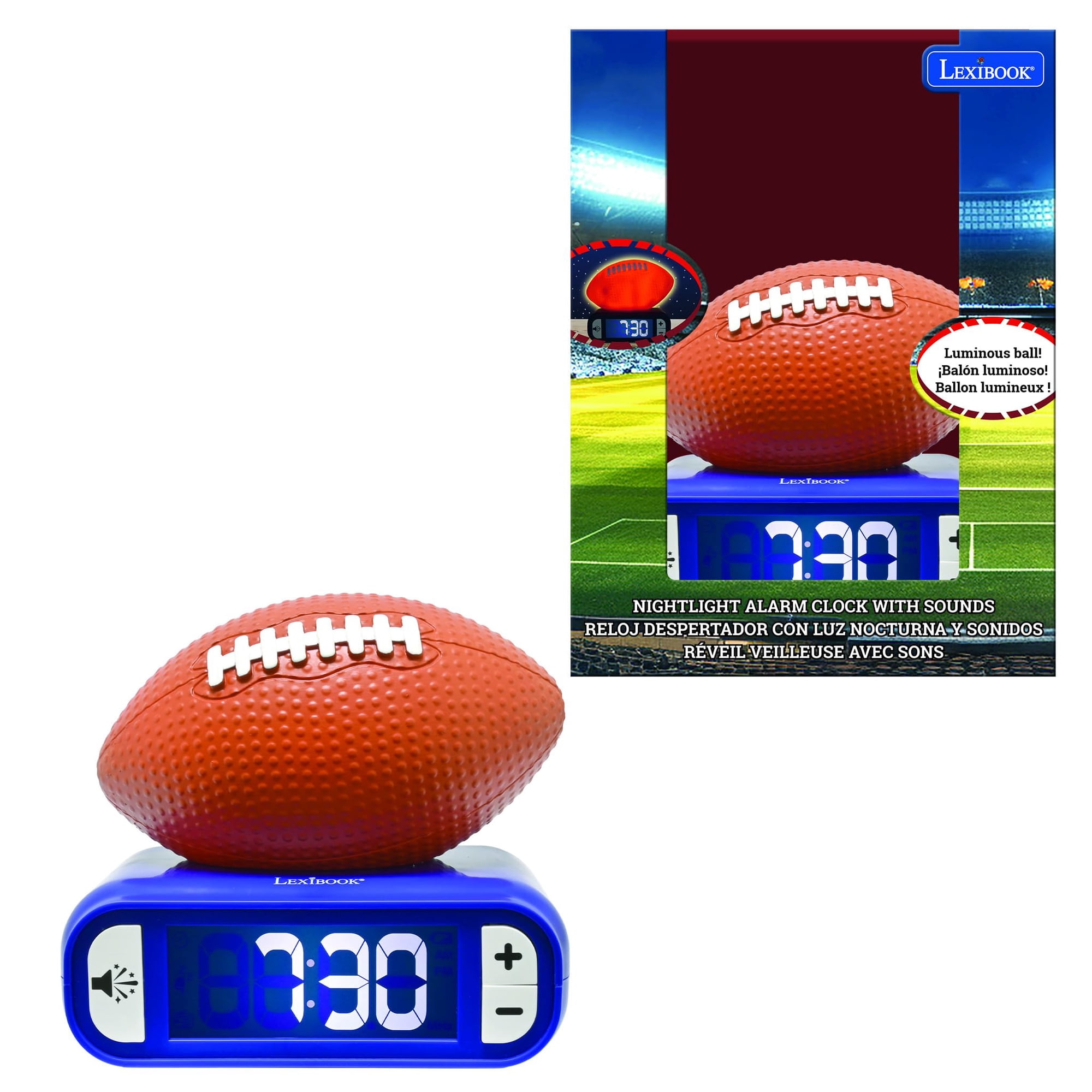 Reloj Despertador Lexibook Con Luz Nocturna Para Fútbol Americano, Color Naranja Y Azul
