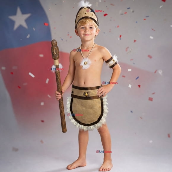 Traje Pascuense Típico Completo 4 Piezas NIño Rapa Nui Fiestas Patrias