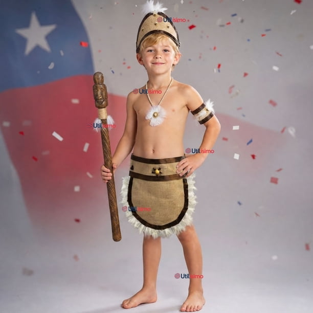 Traje Pascuense Típico Completo 4 Piezas NIño Rapa Nui Fiestas Patrias