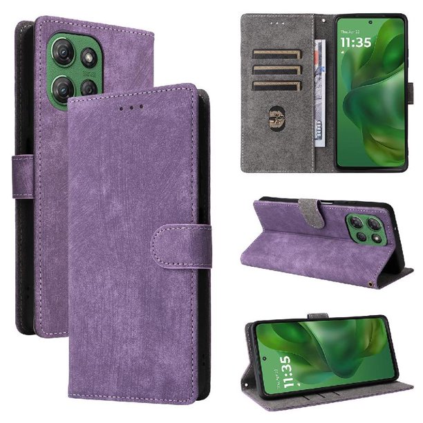 Funda Billetera para Motorola MOTO G Power 2025 con Soporte - Cartera de Cuero con Ranuras Morado