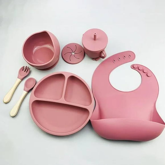 Kit De Alimentación For Bebés De Silicona Platos Baberos