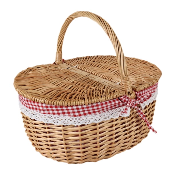 Cesta De Mimbre Para Picnic, Cesta De Almacenamiento De Ratán Para Servir En Fiestas De Acampada En La Playa, Mediana, Roja Y Blanca