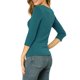 thumbnail image 3 of INSPIRE CHIC Blusa fruncida para mujer de regreso a clases con botones decorativos, cuello en V, manga 3/4, top de punto sólido azul verde XL, 3 of 7