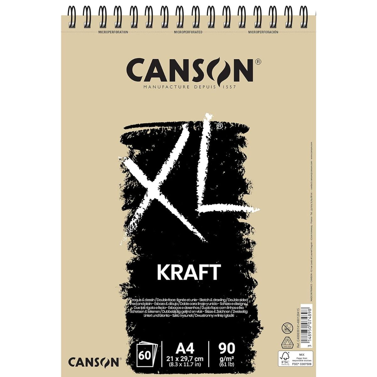 Croquera Dibujo Canson Xl Kraft 90gr A4 21x29cm 60 Hojas