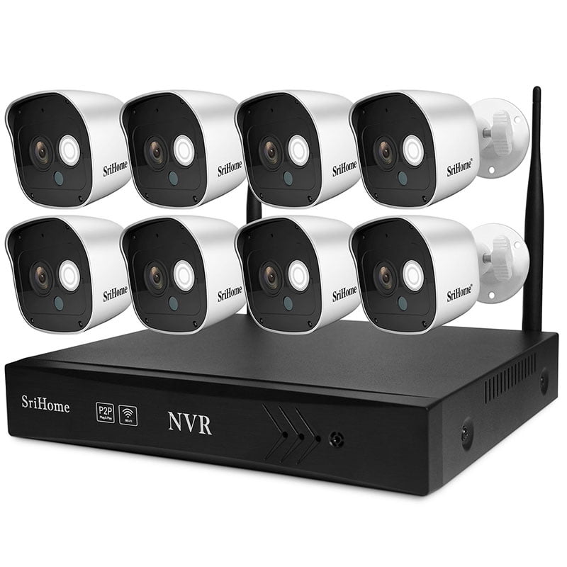 Srihome - Kit Nvr Inalámbrico Sistema De 8 Cámaras De Seguridad Ip Wifi 1080p 2mp Sricam Nvs002