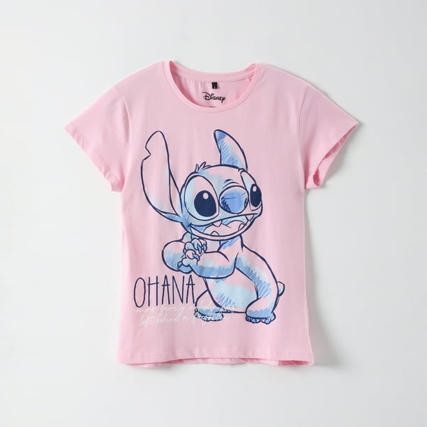 Polera Manga Corta Mujer Lilo & Stitch Rosado Disney