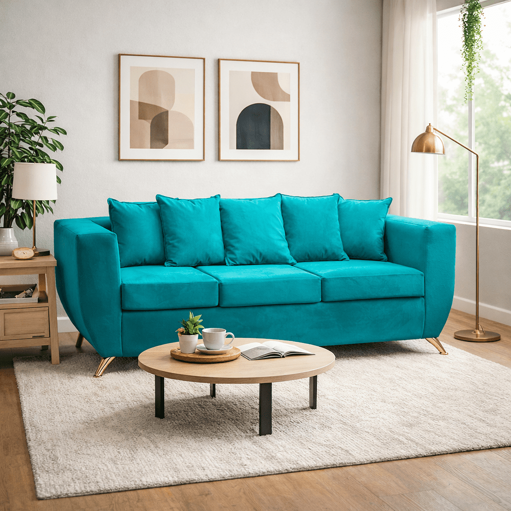 Focus - Sofá Napoli 3 Cuerpos Felpa Turquesa