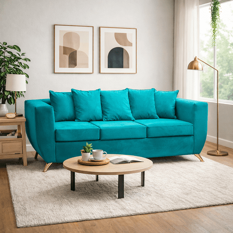 Focus - Sofá Napoli 3 Cuerpos Felpa Turquesa