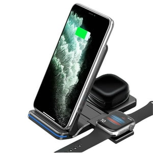 Genérico - Base De Carga Inalámbrica Plegable 3 En 1 Para Iphone 13 12 11 Xs X, Base De Carga Rápida De 15 W Para Iwatch Y Airpods.-Negro