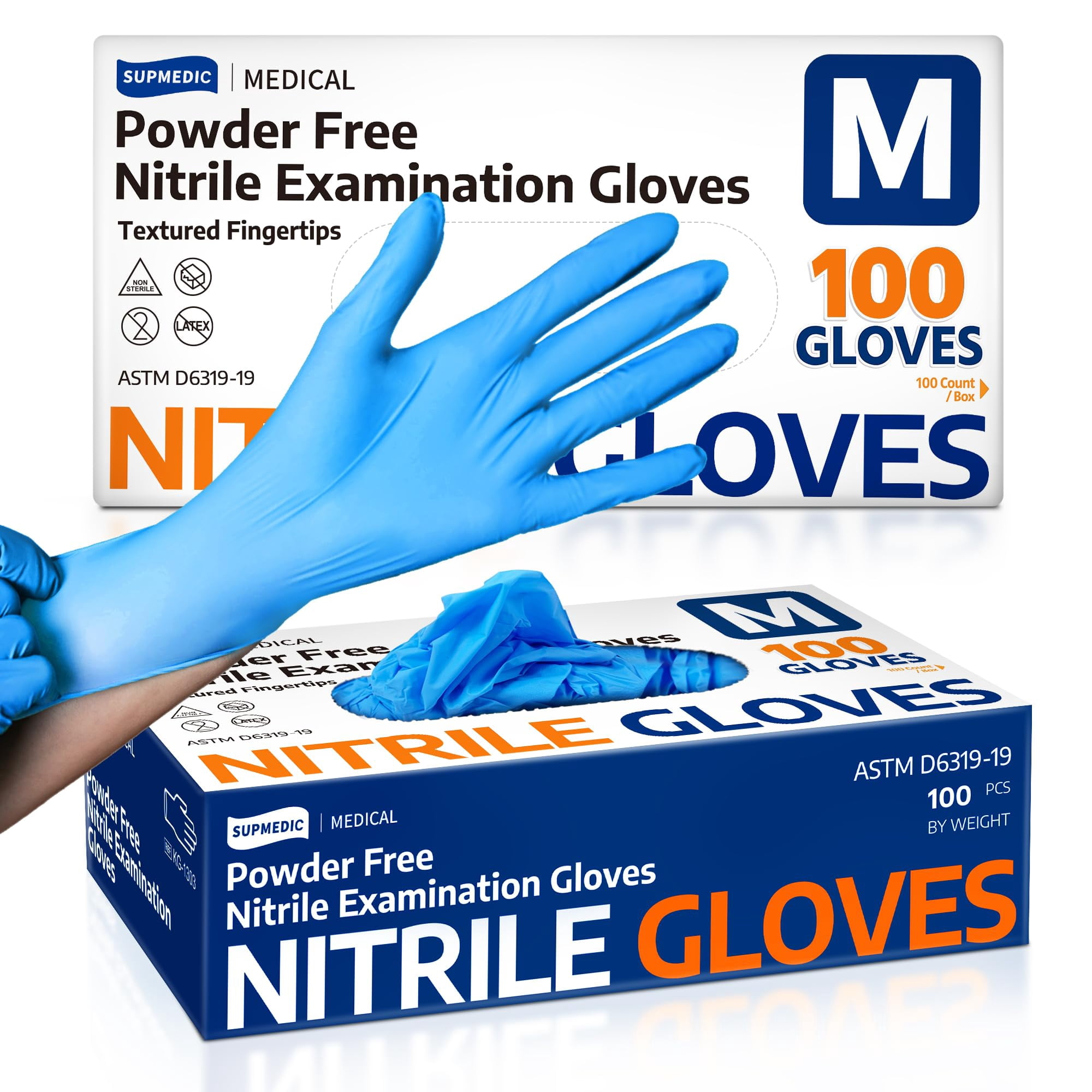 Guantes De Nitrilo Para Exámenes Supmedic Medical, 100 Unidades (tamaño Mediano), Color Azul
