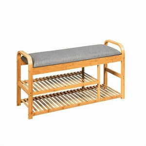 Wakeshome - Banco Zapatero De Asiento Para Entrada Organizador De Zapatos Bambú De 3 Niveles Pie De Cama