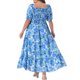 thumbnail image 4 of GRACE & GRANDEUR Vestido Maxi Floral para Mujer Talla Grande Cuello Cuadrado Manga Abullonada Cintura Fruncida Boho Vestido de Verano 4X Azul, 4 of 8