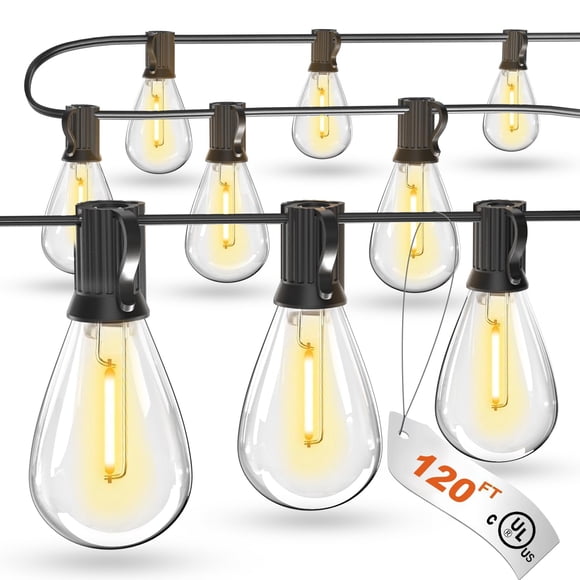 Guirnalda de luces LED Luckystyle para exteriores, 120 pies, 32 bombillas, 2700 K