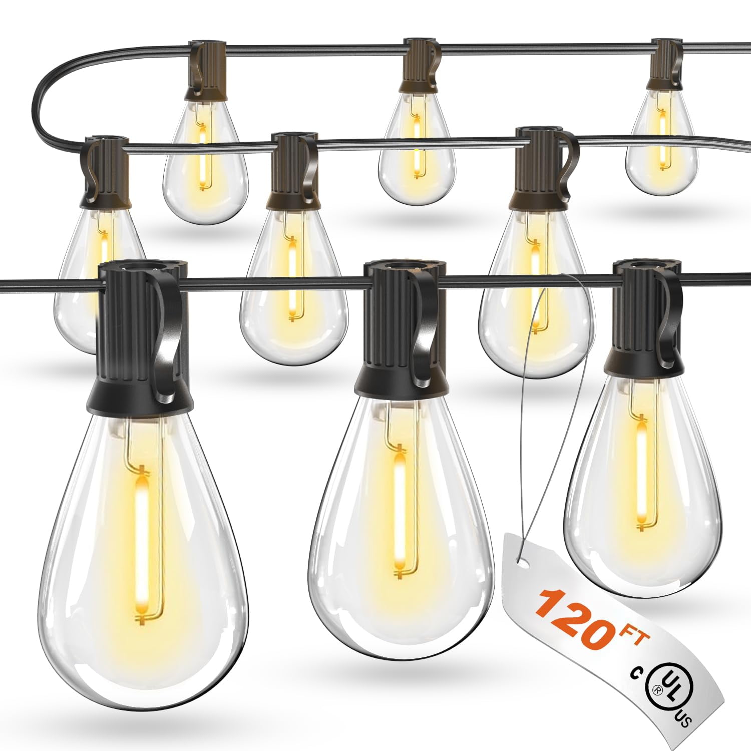 Guirnalda De Luces Led Luckystyle Para Exteriores, 120 Pies, 32 Bombillas, 2700 K