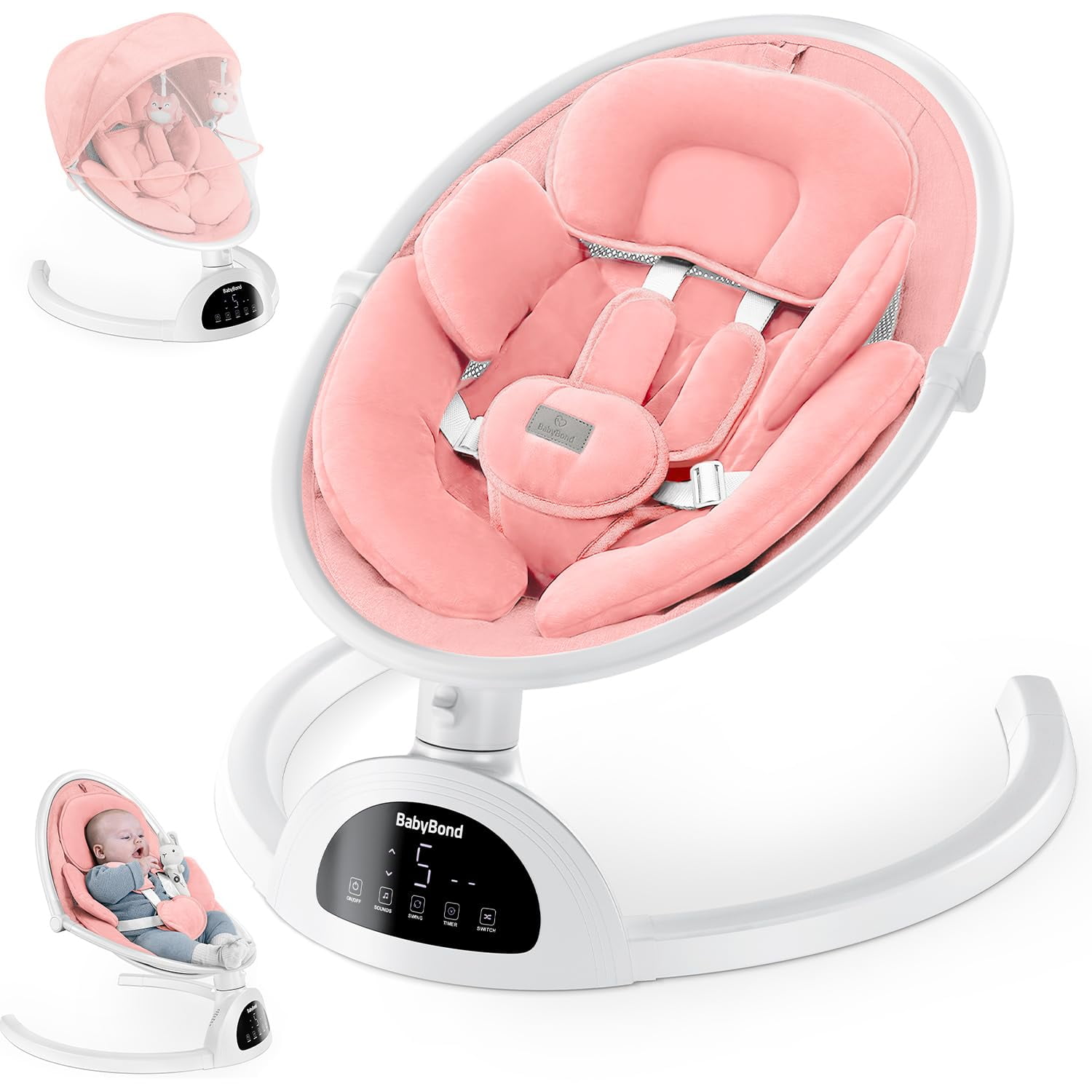 Baby Swing Babybond Bluetooth Con Música De 5 Velocidades, Color Rosa