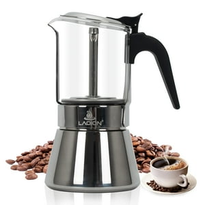 Cafetera De Café Espresso Laoion Para Moka, 6 Tazas, Vidrio Y Acero