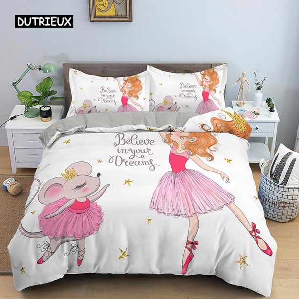 x1972 Bed SheetsBallet Dancing Girls Duvet Cover Lovely Little Ballerinas Girl Bedding Set Pink Quilt Cover Princess Bed HomeTextiles 3-Piece Bedding Set (1 Duvet Cover + 2 Pillow Shams) nj1972