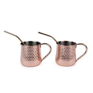 Set 2 Vasos Cobre Moscow Mule Mojito Bar + Bombilla Simplit Ocre
