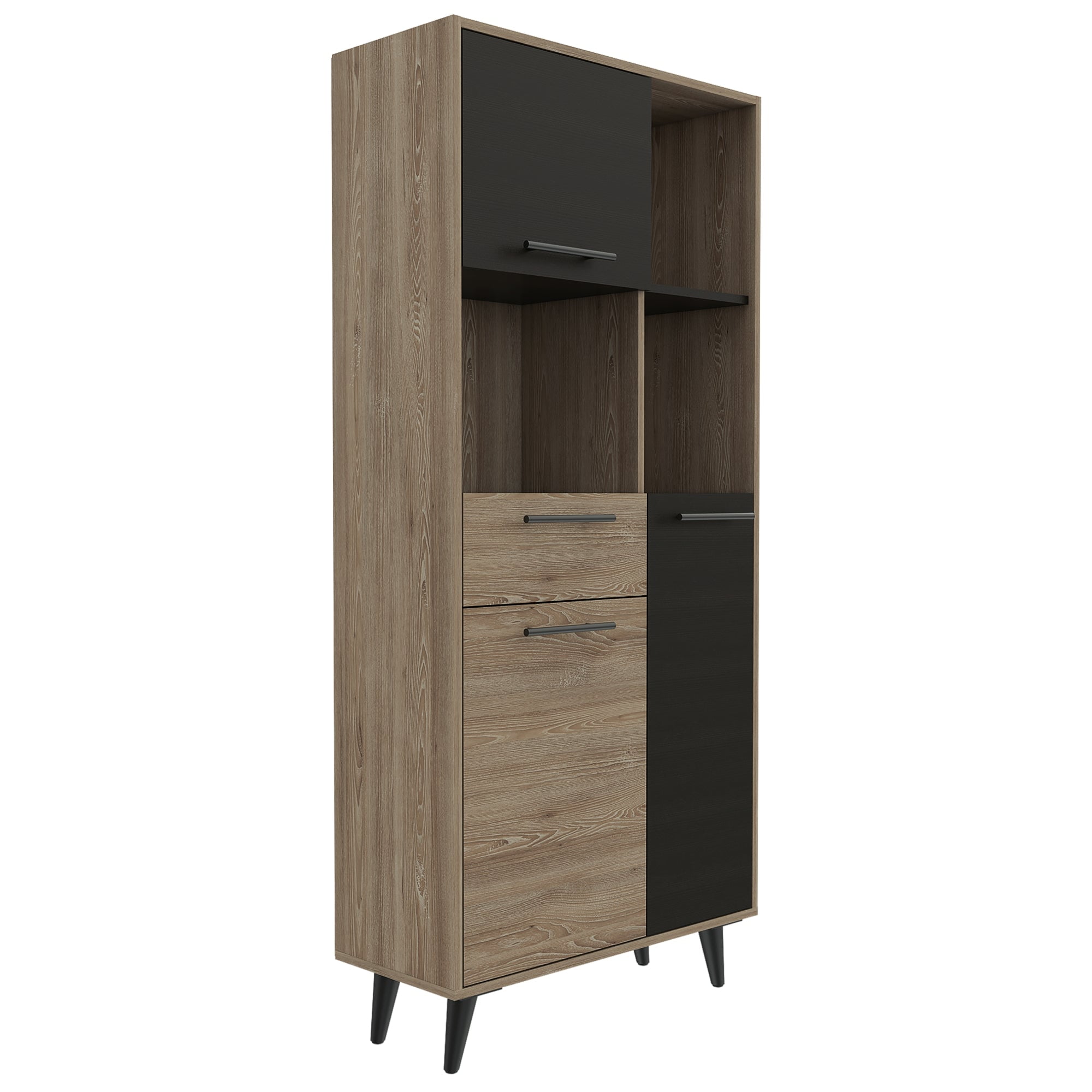 Fmfurniture - Librero 3 Puertas 1 Cajon Fm-001c Café Claro Y Negro