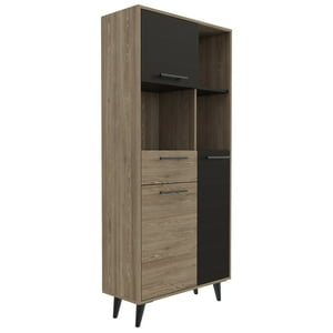 Fmfurniture - Librero 3 Puertas 1 Cajon Fm-001C Café Claro Y Negro